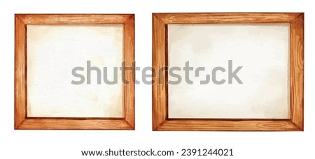 Watercolor vintage wooden picture frame with a blank empty inside background isolated vector illustrations. Royalty-Free Stock Photo #2391244021