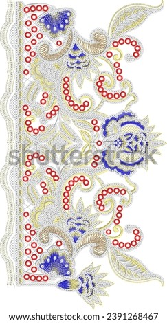 Fantasy flowers in retro, vintage, jacobean embroidery style. Embroidery imitation isolated on white background. Vector illustration. Set of elements for design, clip art.
