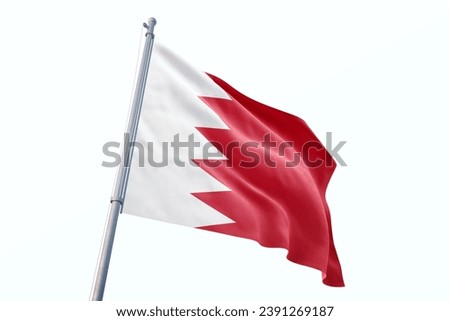 Waving flag of Bahrain in white background. Bahrain flag for independence day. The symbol of the state on wavy fabric.