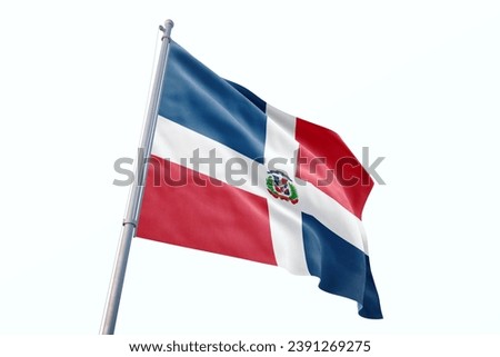 Waving flag of Dominican Republic in white background. Dominican Republic flag for independence day. The symbol of the state on wavy fabric.