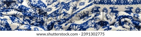 Winter-inspired design featuring snow deer and snowflakes White and blue color palette creates a cold and snowy atmosphere Silk fabric adds a luxurious and soft feel