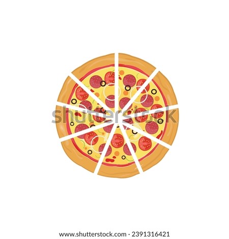Cheese pizza and tomato slices. vector illustration isolated on white background