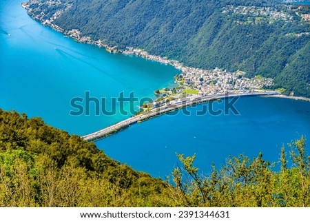 Lugano Lake, Italian: Lago di Lugano. Lookout from Balcony of Italy on Mount Sighignola. Italy and Switzerland
