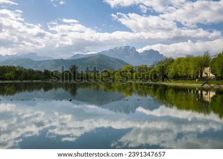 View of the lake in the city park of Vladikavkaz, capital of North Ossetia-Alania Republic; Russia