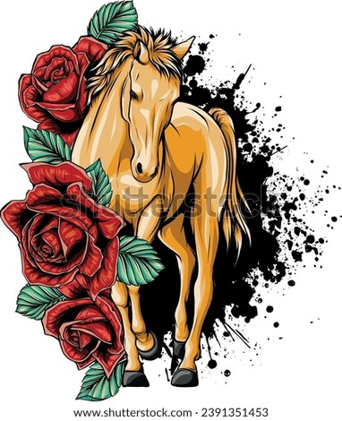 vector illustration of Horse with red rose