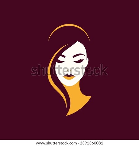 Elegant beautiful woman portrait with gentle hair minimal logo for beauty salon vector flat illustration. Romantic graceful alluring female face charm hairstyle icon for hairdresser brand coiffure