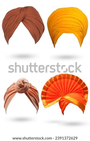 Indian Culture Turbans and topi in different colour style and multy patterns, Types of Punjabi Turbans  Pa gadi in Different Pattern and Colours, red turban, bhagwa turban, blue turban, white turban Royalty-Free Stock Photo #2391372629