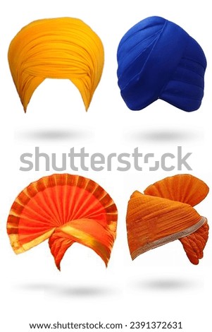 Indian Culture Turbans and topi in different colour style and multy patterns, Types of Punjabi Turbans  Pa gadi in Different Pattern and Colours, red turban, bhagwa turban, blue turban, white turban Royalty-Free Stock Photo #2391372631
