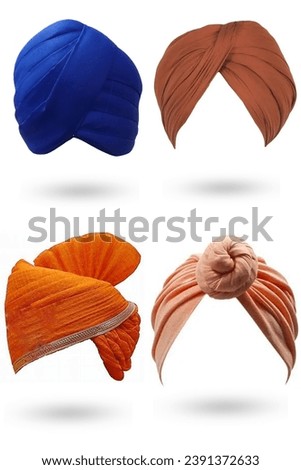 Indian Culture Turbans and topi in different colour style and multy patterns, Types of Punjabi Turbans  Pa gadi in Different Pattern and Colours, red turban, bhagwa turban, blue turban, white turban Royalty-Free Stock Photo #2391372633