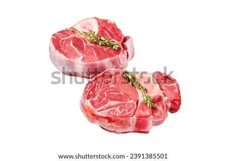 Osso buco Veal shank, raw cross cut veal shank, Italian Ossobuco. Isolated, white background