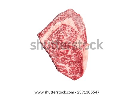 Japanese wagyu rib eye beef meat steak. Isolated, white background Royalty-Free Stock Photo #2391385547