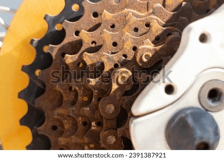 Close up of old and rusty bicycle gear Selective focus with shallow depth of field.