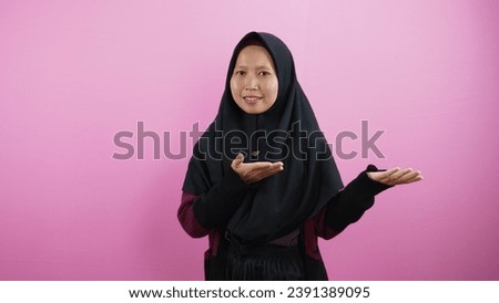 Beautiful Asian woman wearing headscarf with poses and facial expressions isolated on white background