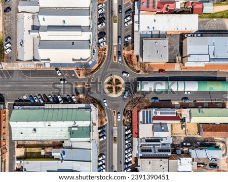 Directly Above Aerial View from a drone of a Roundabout at Inverell, NSW, Australia