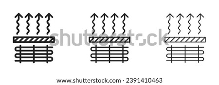 Underfloor Heating vector icon set. Radiant thermal heater vector symbol for UI designs in black and white color. Royalty-Free Stock Photo #2391410463