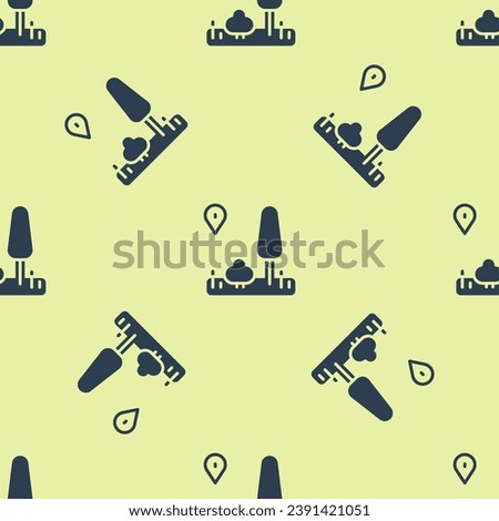 Blue Infographic of city map navigation icon isolated seamless pattern on yellow background. Mobile App Interface concept design. Geolacation concept.  Vector