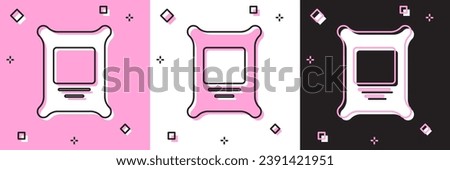 Set Fertilizer bag icon isolated on pink and white, black background.  Vector