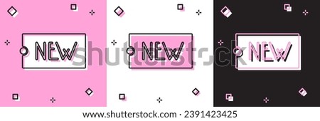 Set Price tag with an inscription New icon isolated on pink and white, black background. Badge for price. Promo tag discount.  Vector Illustration