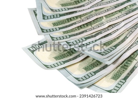 A stack of US 100 bills on a white background.  Synonymous with wealth and abundance. Royalty-Free Stock Photo #2391426723
