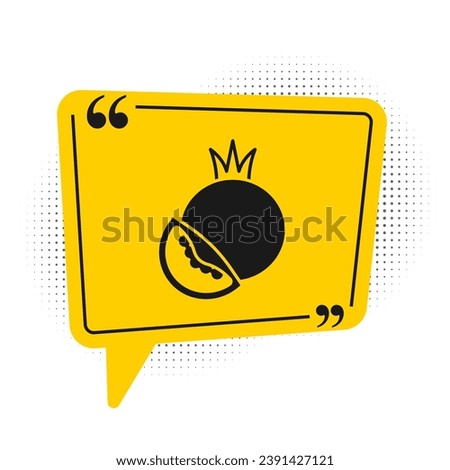 Black Tomato icon isolated on white background. Yellow speech bubble symbol. Vector