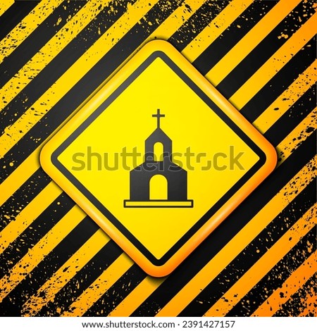 Black Church building icon isolated on yellow background. Christian Church. Religion of church. Warning sign. Vector