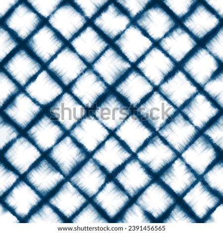 Vector Seamless Shibori Watercolor Indigo Tie Dye Fabric Pattern Texture Blue White Diamond Geo
