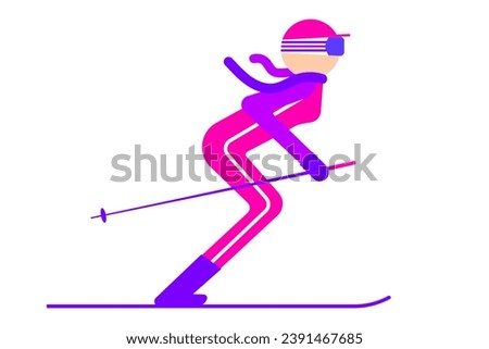Female skier clip art. Flat vector illustration