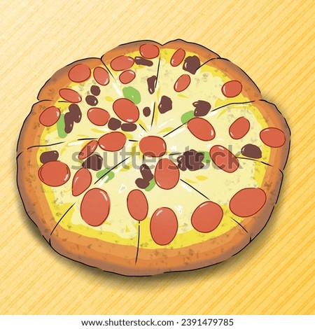 Delicious Cartoon Pizza – Simple and Vibrant: Perfect for marketing materials, menus, or creative projects.