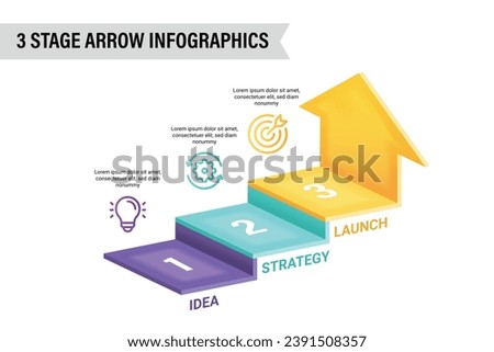 3D arrow infographic vector illustration. 3 steps business process concept.