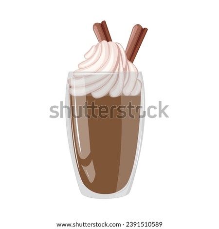 Cartoon coffee with whipped cream and cinnamon Christmas drink, hot chocolate or coffee.Clip art for Christmas, cafe or dessert shops, menu designs, element etc.