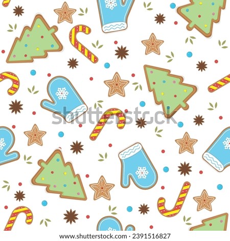 Christmas holiday pattern with Christmas trees, vector illustration in cartoon style