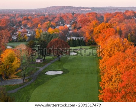 Autumn golf course from an aerial view