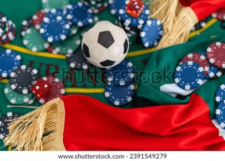 poker chips, emirates flag on blackjack table