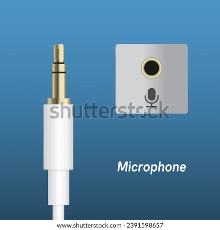 Microphone plug for connection sound equipment. illustration. Isolated on Blue background. Eps10 vector.