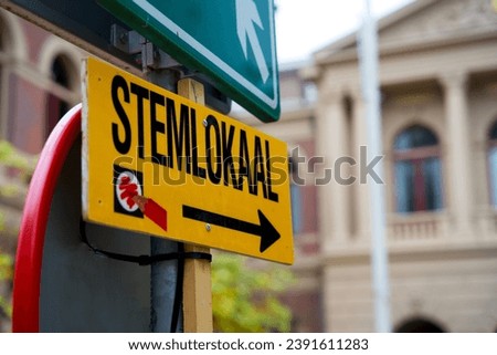 Sign referring to the polling station for municipal elections in the Netherlands. Way to voting office. Stembureau verkiezingen.