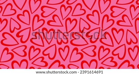 Red love heart seamless pattern illustration. Cute romantic pink hearts background print. Valentine's day holiday backdrop texture, romantic wedding design.	 Royalty-Free Stock Photo #2391614691