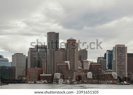 Skyline Boston Massachusetts with Boats