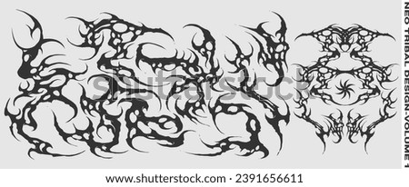 Neo tribal or cybersigilsm design set shape collection for graphic design or tattoo etc Royalty-Free Stock Photo #2391656611