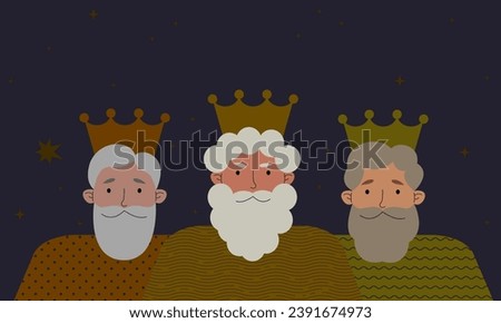 Three Kings' Day, Epiphany. January 6, holiday background vector illustration. Epiphany holiday. The three wise men first saw baby Jesus and brought him gifts