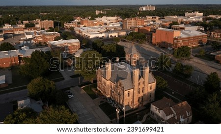 View of a historic church in downtown Arkansas City, Kansas, USA.