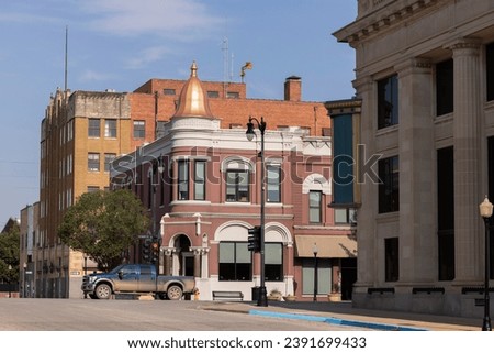 View of the historic city center of downtown Arkansas City, Kansas, USA.