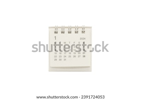 Simple desk calendar for JAN 2024 isolated on white background. Calendar concept with copy space.