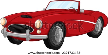 A cartoon illustration of a red vintage convertible car isolated on a white background