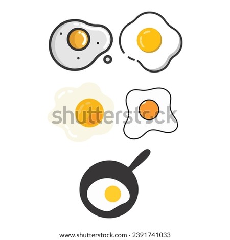 Vector collection of realistic eggs, fried egg, cardboard egg box and boiled eggs.Fried egg isolated on yellow background. Fried egg flat icon.