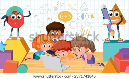 Students Study Math Using Computers in Classroom illustration