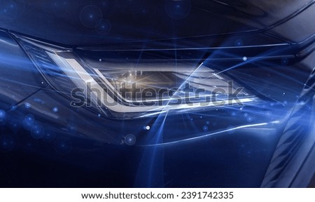 Modern car headlight technology,Front view of the LED headlights modern car. Royalty-Free Stock Photo #2391742335