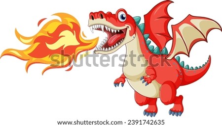 A dynamic illustration of a dragon releasing fire in a cartoon vector style