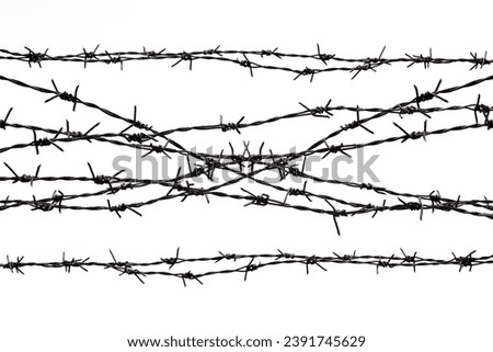 Rusty barbed wire splits on a white background. Royalty-Free Stock Photo #2391745629