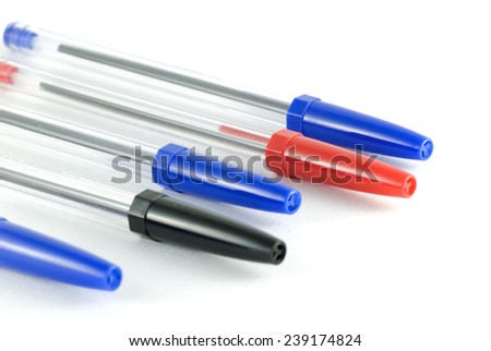 Set of ball point pens isolated on white background