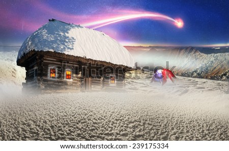 Magic mountain country, the home of Father Frost, Santa Claus and other legendary heroes of the winter holidays. A cozy little house in the wild mountains and forests store tof magical fairy secrets